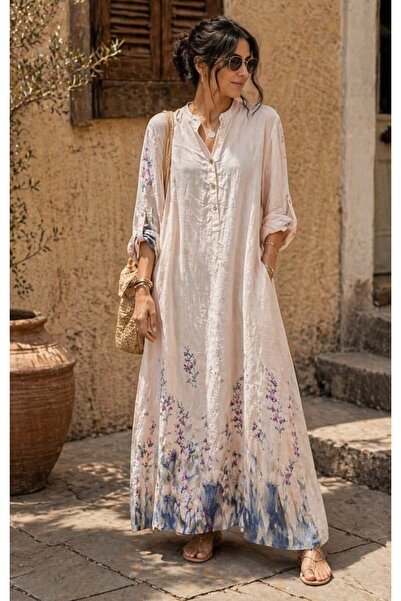 espoire butik kadın italyan keten oversize uzun elbise 44 46 48 bedenlere uyu...