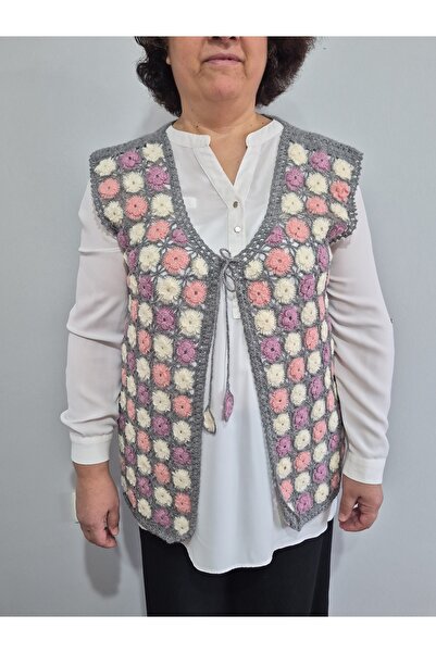 MODA Bohem Stil Crochet (Tığ İşi) El Emeği Motifli Kadın Yelek