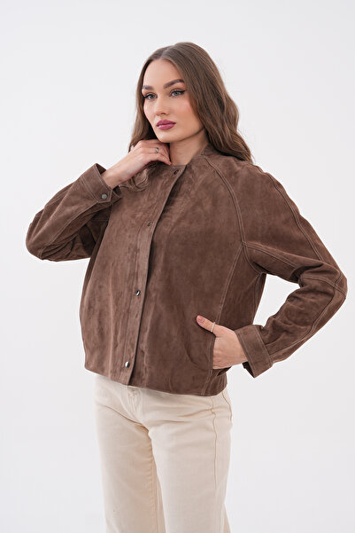 Metins Leather Kadın Süet Hakiki Deri Mont - Bisiklet Yaka, Çıtçıt Kapamalı, ...