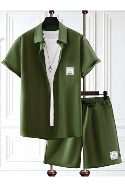 Take Two By Styli Men Green Solid Short Sleeve Button Front Shirt and Shorts ...
