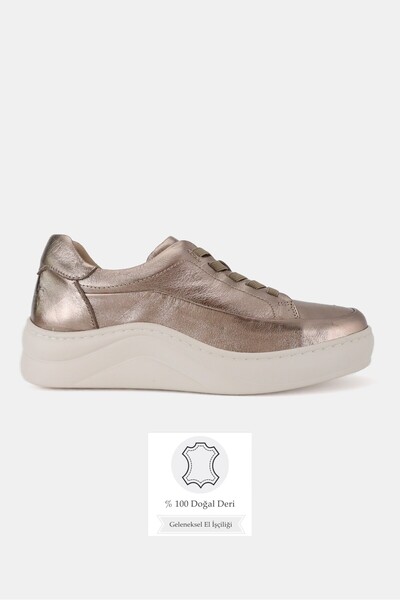 TUNAELLİ Women's Copper Genuine Natural Leather Lace-Up Sneaker Shoes, Size 3...