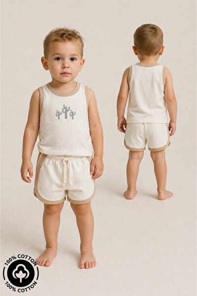 Miniel Unisex Cactus Printed 100% Cotton Baby Kids Athlete Shorts Set with Pi...