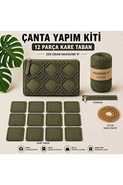 aurellen Clutch Çanta Yapım Kiti - 12 Parça Kare Taban, 200 Gr Makrome İp, Fe...