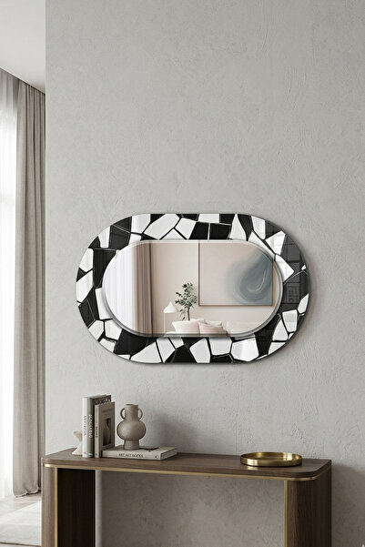 Decorita Dekor Camı ve Ayna | Siyah Beyaz Mozaik Desenli Dekoratif Ayna | 72c...