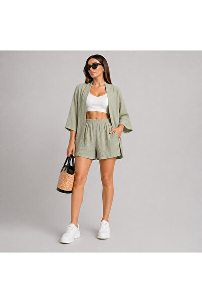 LEONE KOLEKSİYON Bürümcük Fabric Kimono Shorts Set 2 Pcs
