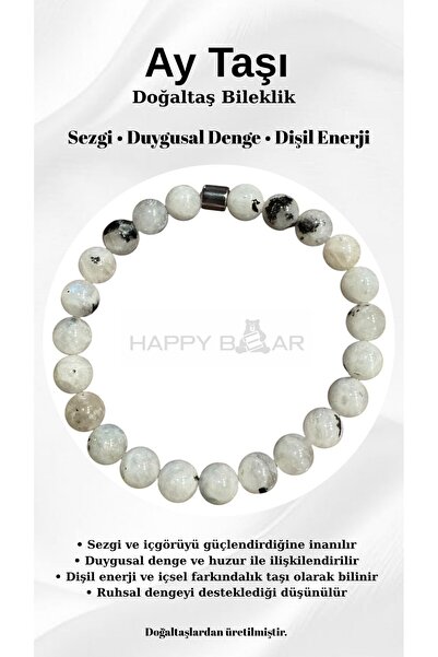 Happy Bear Moonstone Natural Stone Bracelet 8 mm – Feminine Energy, Intuition...