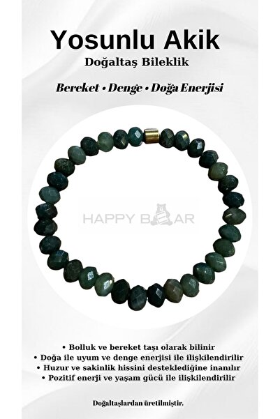Happy Bear Moss Agate Natural Stone Bracelet 8 mm Faceted Cut – Stone of Abun...