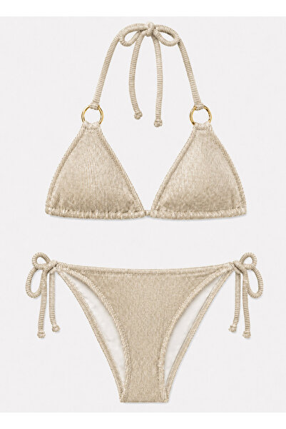 BRANDHILLS Gold Renk Simli Fitilli Üçgen Bikini Takım