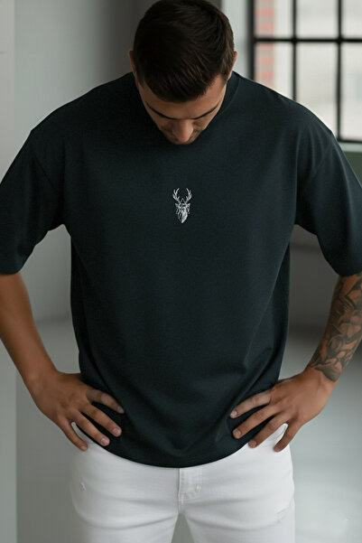 Millionaire Men's Dark Petrol Green Deer Printed Oversize Fit Loose Wide Fit ...