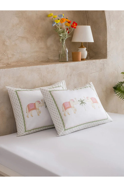 LC Waikiki غطاء وسادة قطني مطبوع عليه فيل مختلط الألوان مقاس 50x70 سم، عبوة م...