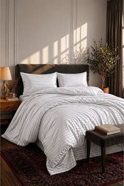VERONİCA LİNE Premium Satin Striped Duvet Cover Set L with Sheets L Cotton L ...