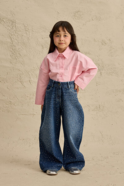 Fahhar Kids Sparkly Straight Denim Trousers Navy Blue