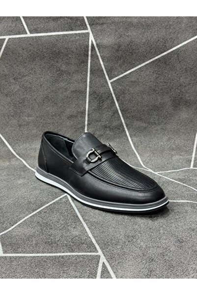 modaayakkabı Black Genuine Leather Buckle Loafer Shoes
