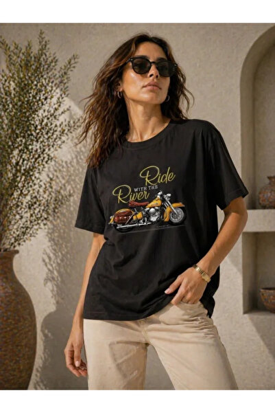 Wear Up Tricou cu imprimeu motociclist, cu gât rotund, cu mânecă scurtă, de v...