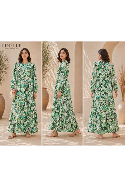 LINELLE Emerald Green Ditsy Floral A-Line Casual Dress