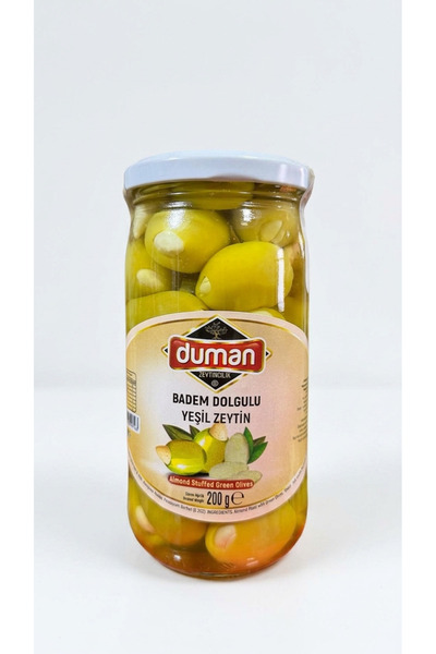 DUMAN GURME Badem Dolgulu Yeşil Zeytin 320cc Cam Kavanoz – İri Taneli Gurme Z...