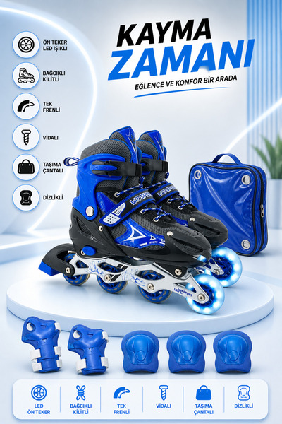 YILDIRIM OYUNCAK Silicone Wheels, Led Lighted Knee Pads Set, Adjustable 2+1+1...