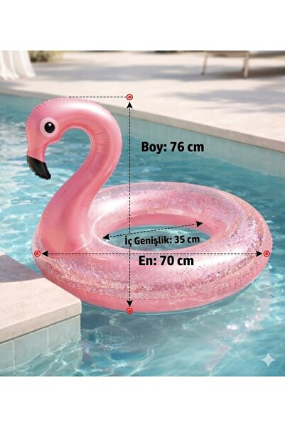 Saule 3 - 9 Yaş Flamingo Pullu Çocuk Deniz Simidi - Işıltılı Pembe Flamingo Ç...