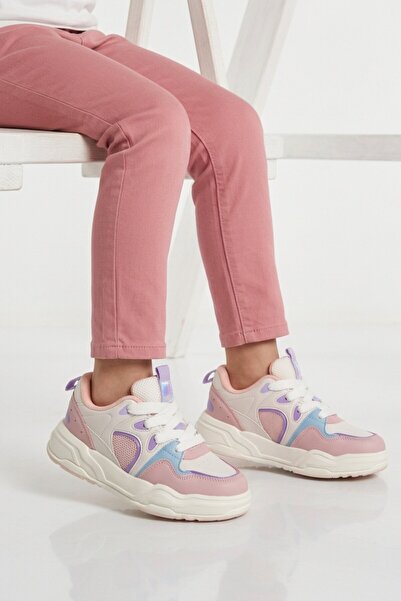 Cool White Powder Mesh Girls' Sports Shoes