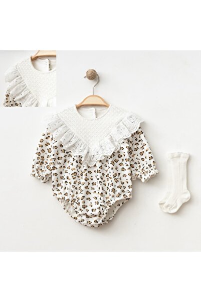 STRAWBABY KIZ BEBEK 3-6-9-12-18 AY LEOPARLI ÇORAPLI BODY