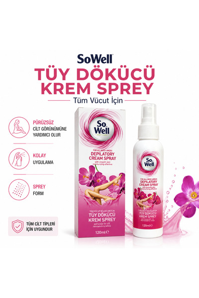 Sowell Kadın Tüy Dökücü Krem Sprey 120 ml – Tüm Vücut Bölgeleri İçin Pürüzsüz...