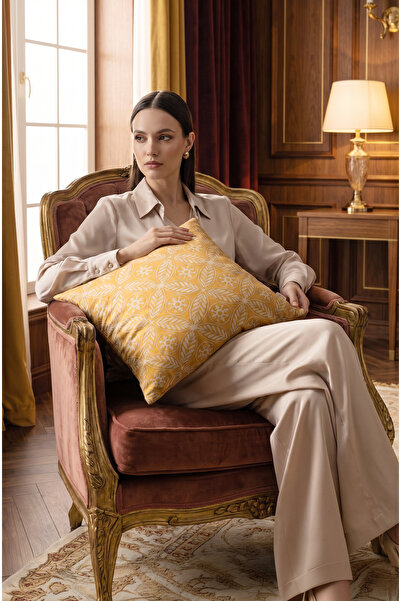 CANİLA Yellow Motif Throw Pillow Cover 43 X 43 cm 1 Piece Double-Sided Throw ...
