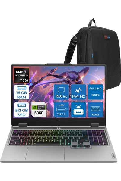 LENOVO Loq 15AHP10 Ryzen 7 250 16GB Ddr5 512GB SSD 8GB/RTX5060/100W 15.6" Fhd...