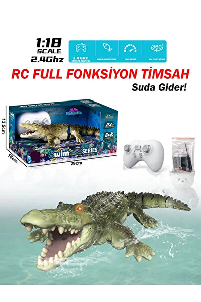ByCaretta Kumandalı Şarjlı Yüzen Timsah Uzunluğu:34 cm Su geçirmez Işıklı Pro...