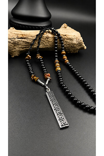 magıcgrange Men's Power-Will Necklace – Tiger's Eye Natural Stone, Black Crys...