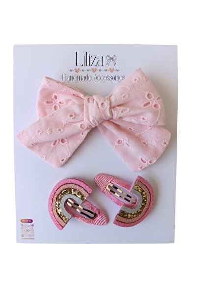 Liliza Accessories Pembe Fisto Klips ve 2li Gökkuşağı Çıtçıt Toka Seti