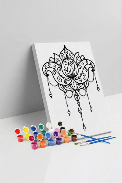 Tabdiko Lotus Çiçeği Desenli Mandala Tuval Boyama Seti 40x50 cm