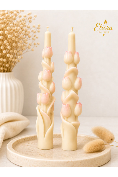 Eliora Handmade Lale Tasarımlı Dekoratif Mum Seti – El Yapımı (2’li Set)