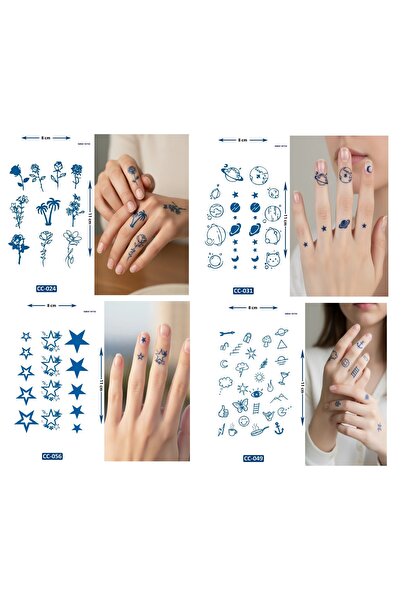 Airbrush Tattoo Macera Tarz 4 Adet Birden Yarı Kalıcı Minimal Parmak ve El Üs...
