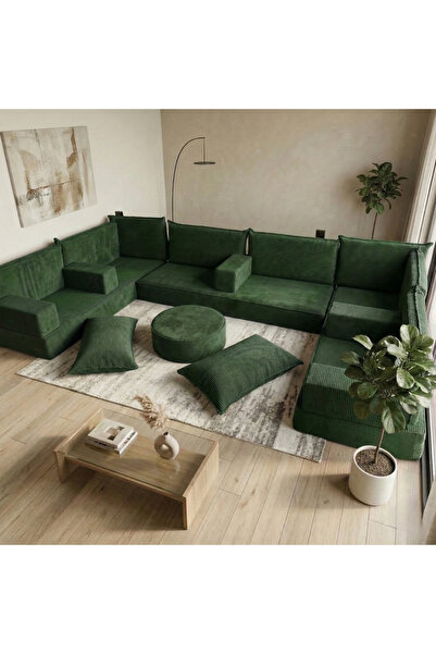 FEYZA DECOR HOME Premium Fitilli Kadife Modüler Dinlenme Minderi L Set 19 Par...