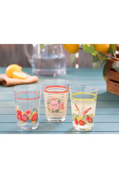 Madame Coco Flamingo Figured Glass Water Cup Set of 3 - 290 ml