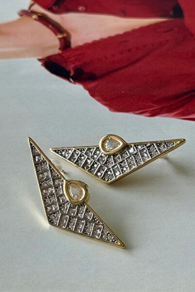 Trendy Butik Zircon Stone Triangle Model Earrings