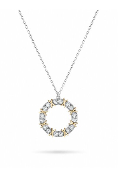 serelya 316L Steel Silver Color Zircon Stone Gold Detail Xoxo Women's Necklace