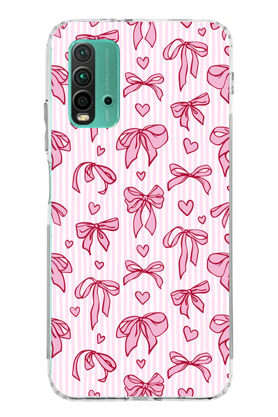 TechTree Redmi 9T-POCO M3 Uyumlu Pembe Fiyonk ve Kalp Desenli Baskılı Silikon...