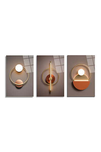 GLAZELLA Lüks Geometrik Işıltılar Üçlü Cam Tablo Seti - Modern Soyut Sanat Üç...