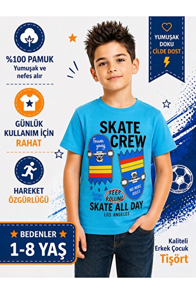 KAMİKAM Tricou pentru băieți, 100% bumbac – Tricou confortabil cu imprimeu pe...