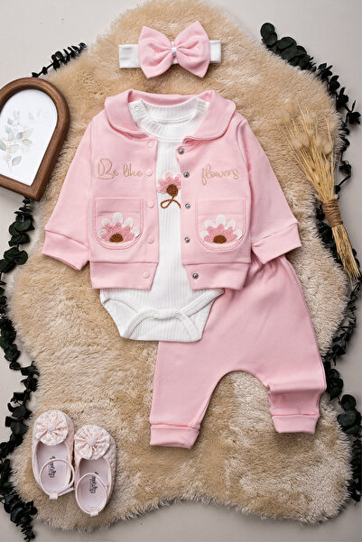 Hopy Kids طقم بناتي مكون من 3 قطع مطرزة من ماركة 1044 ميدي - طقم أنيق من قماش...