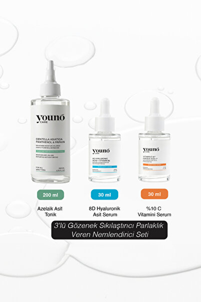 YOUNO CARE 3'lü Gözenek Sıkılaştırıcı Parlaklık Veren Nemlendirici Seti | Ton...