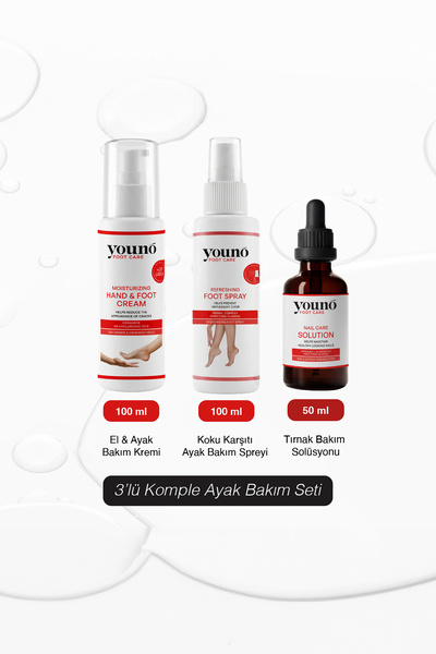 YOUNO CARE 3'lü Komple Ayak Bakım Seti | Tırnak Solüsyonu + Ayak Spreyi + %20...