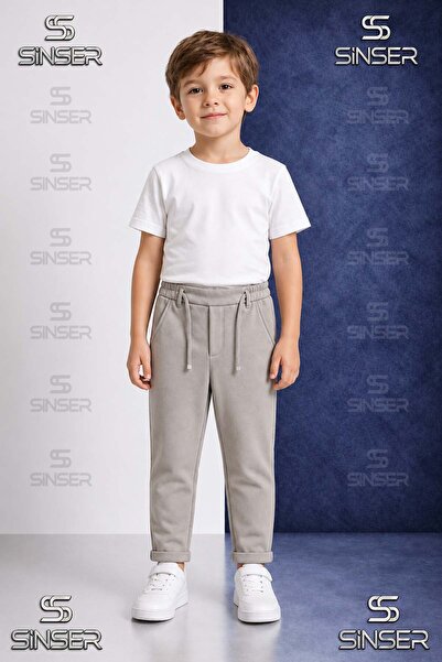 SS SİNSER Pantaloni uni pentru băieți, cu talie elastică, stil Lycra cu tiv p...