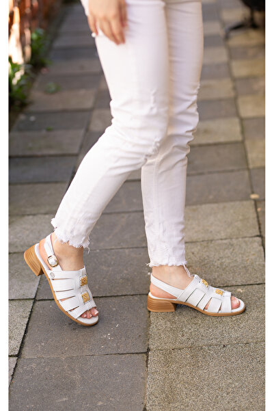 Mammamia 5100 ERENSHOES&BAG Γνήσιο δέρμα με χοντρό τακούνι, χρυσή αγκράφα, λε...