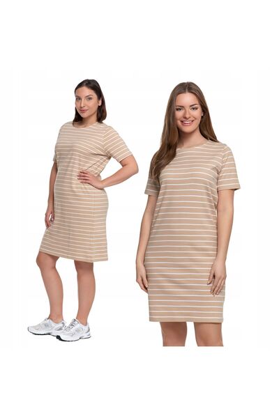 MORAJ WOMEN'S SHORT-SLEEVED KNEE-LENGTH STRIPED T-SHIRT DRESS