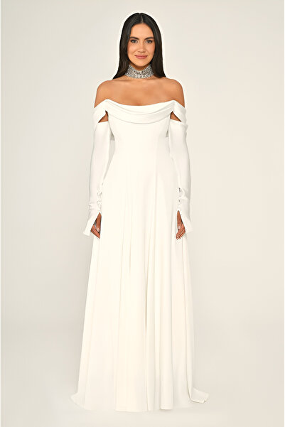 ALFABETA Degaje Collar Detail Strapless Flared Cut-Out Sleeves Added Sleeves ...