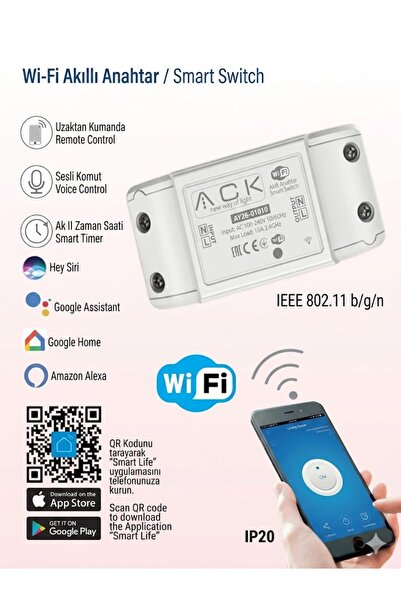 ACK WIFI AKILLI ANAHTAR SMART SWİTCH 10 AMPER