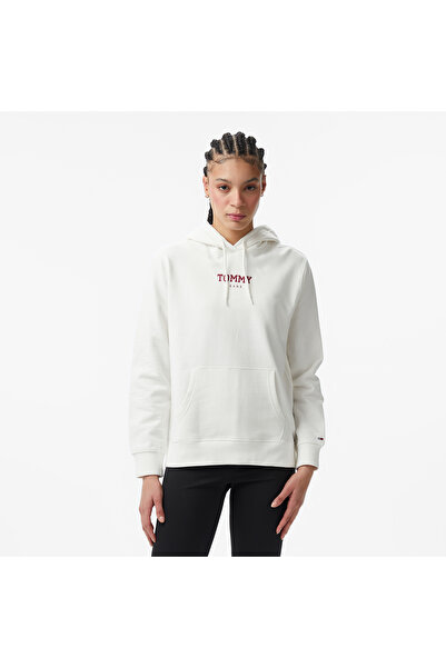 Tommy Hilfiger Essential Logo Kadın Beyaz Hoodie