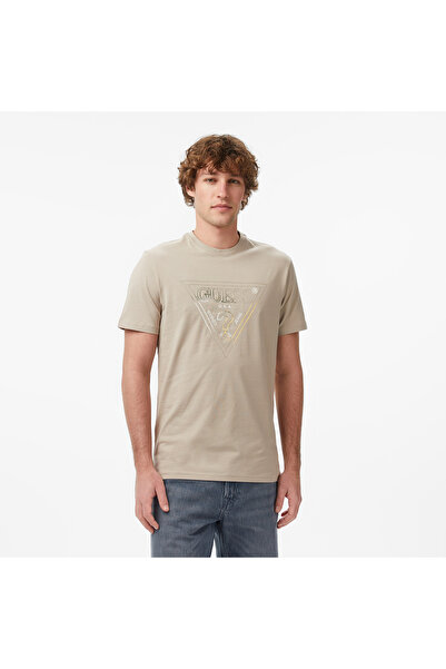 Guess Slim Fit Erkek Bej T-Shirt